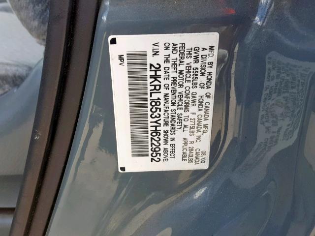 2HKRL1853YH622952 - 2000 HONDA ODYSSEY LX GRAY photo 10