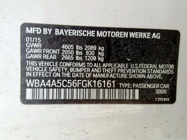 WBA4A5C56FGK16161 - 2015 BMW 428 I WHITE photo 10