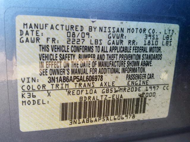 3N1AB6AP5AL606978 - 2010 NISSAN SENTRA 2.0 GRAY photo 10