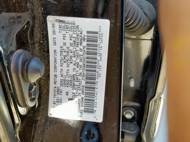 JT6HT00W0X0072476 - 1999 LEXUS LX 470 BLACK photo 10