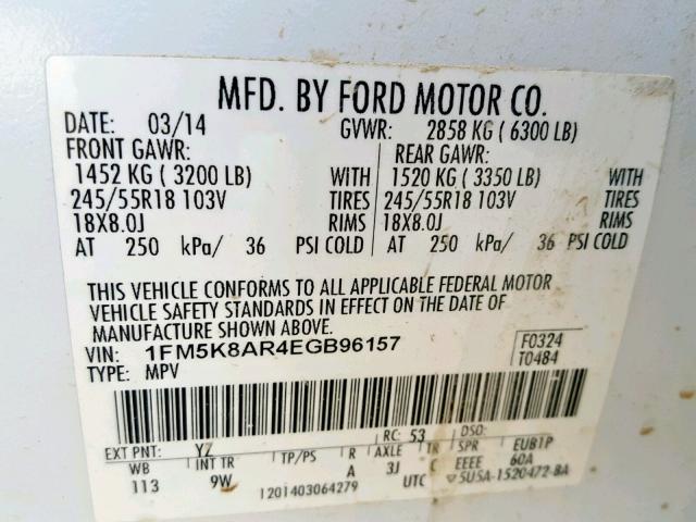 1FM5K8AR4EGB96157 - 2014 FORD EXPLORER P SILVER photo 10