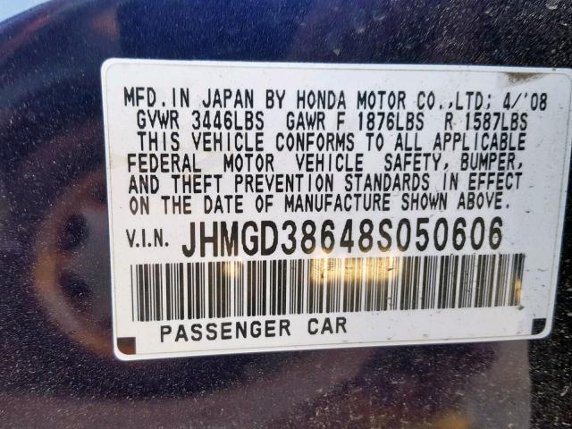 JHMGD38648S050606 - 2008 HONDA FIT SPORT BLUE photo 10