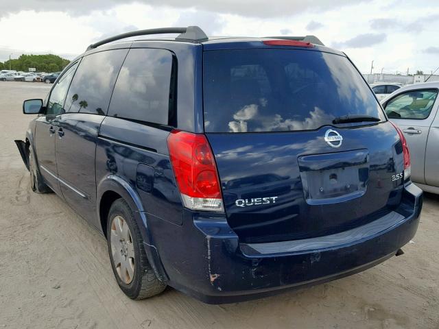 5N1BV28U95N133049 - 2005 NISSAN QUEST S BLUE photo 3