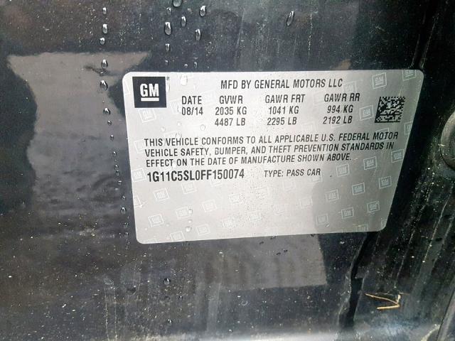 1G11C5SL0FF150074 - 2015 CHEVROLET MALIBU 1LT 黑色 照片 10