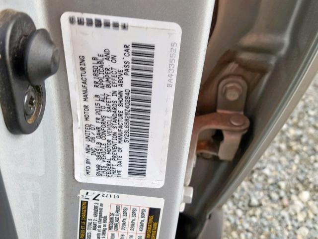 5Y2SL65828Z402840 - 2008 PONTIAC VIBE SILVER photo 10