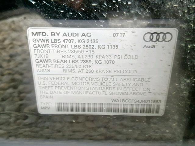 WA1BCCFS4JR011553 - 2018 AUDI Q3 PREMIUM BLACK photo 10