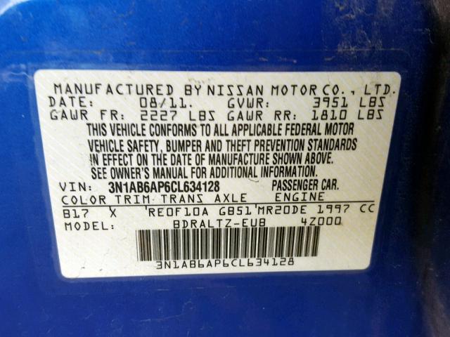 3N1AB6AP6CL634128 - 2012 NISSAN SENTRA 2.0 BLUE photo 10