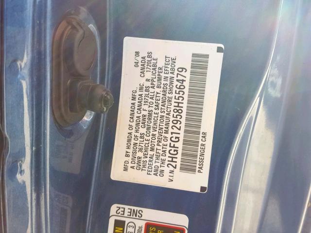 2HGFG12958H556479 - 2008 HONDA CIVIC EXL BLUE photo 10