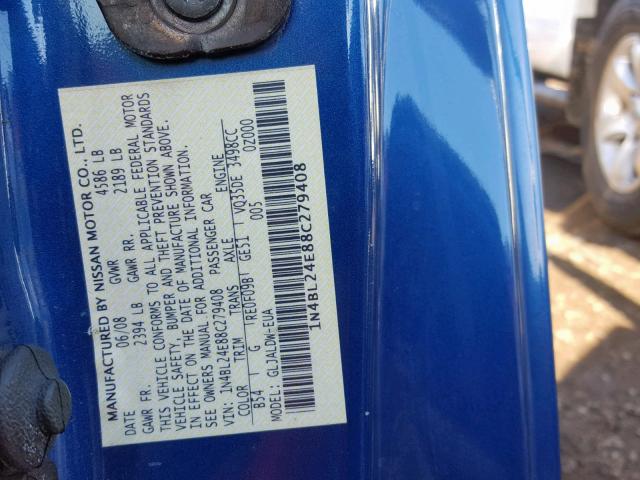 1N4BL24E88C279408 - 2008 NISSAN ALTIMA 3.5 BLUE photo 10