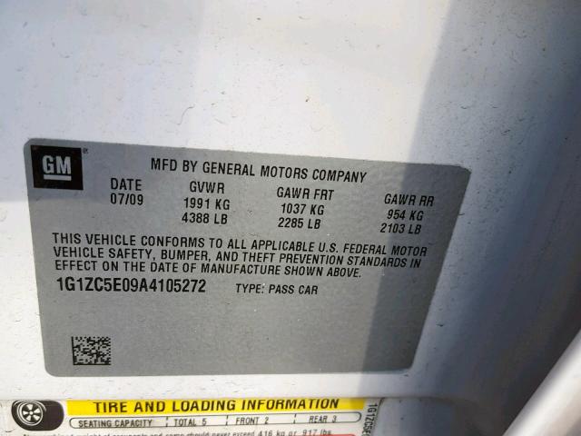 1G1ZC5E09A4105272 - 2010 CHEVROLET MALIBU 1LT WHITE photo 10