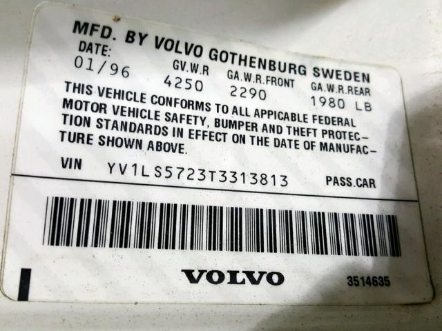 YV1LS5723T3313813 - 1996 VOLVO 850 WHITE photo 10