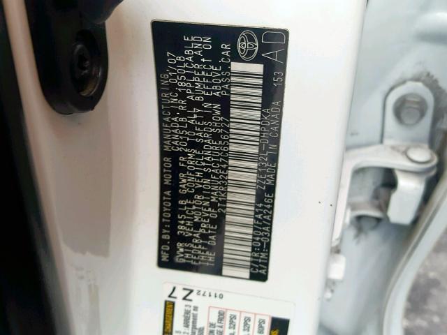 2T1KR32E47C656727 - 2007 TOYOTA COROLLA MA WHITE photo 10