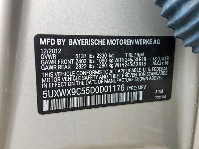 5UXWX9C55D0D01176 - 2013 BMW X3 XDRIVE2 SILVER photo 10