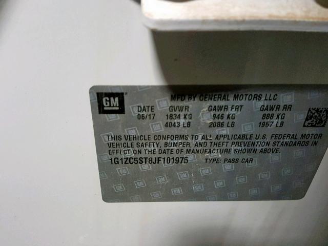 1G1ZC5ST8JF101975 - 2018 CHEVROLET MALIBU LS თეთრი ფოტო 10
