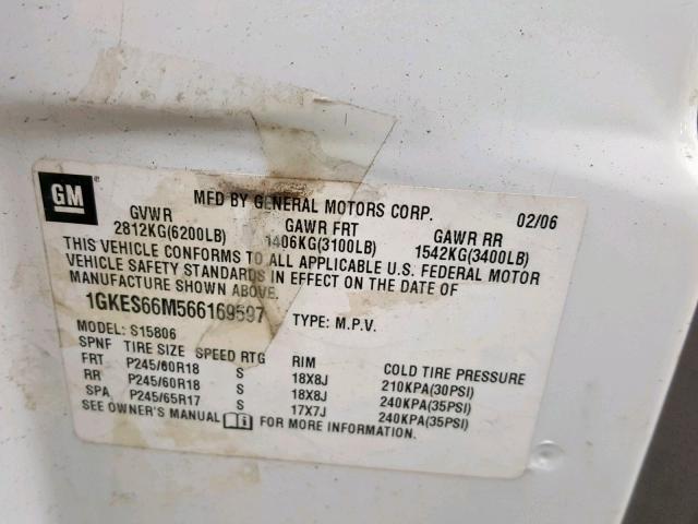 1GKES66M566169597 - 2006 GMC ENVOY DENA WHITE photo 10