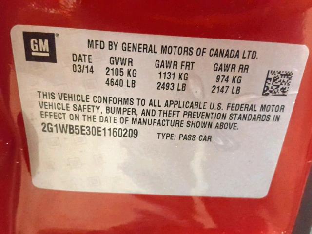 2G1WB5E30E1160209 - 2014 CHEVROLET IMPALA LIM RED photo 10