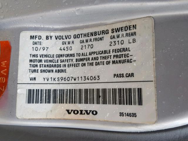 YV1KS9607W1134063 - 1998 VOLVO S90 SILVER photo 10