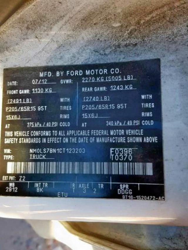 NM0LS7BN1CT123203 - 2012 FORD TRANSIT CO WHITE photo 10