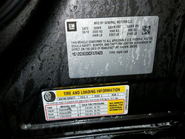 1G1ZC5E03CF378425 - 2012 CHEVROLET MALIBU 1LT 灰色 照片 10