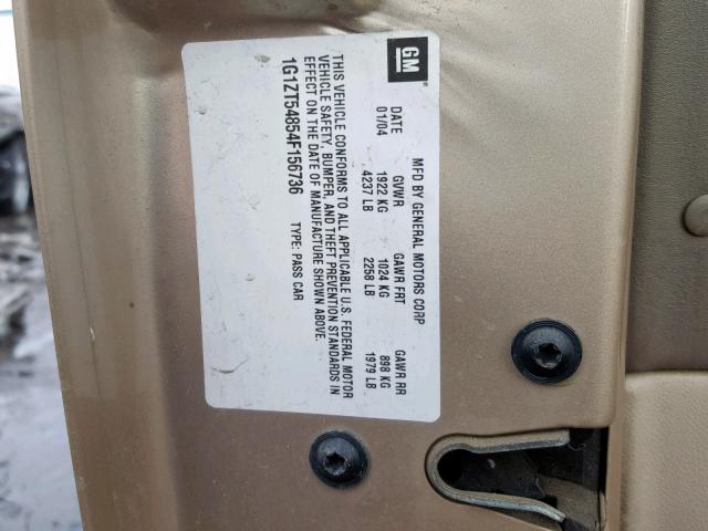 1G1ZT54854F156736 - 2004 CHEVROLET MALIBU LS 米色 照片 10