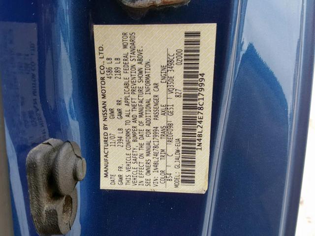 1N4BL24E78C179994 - 2008 NISSAN ALTIMA 3.5 BLUE photo 10