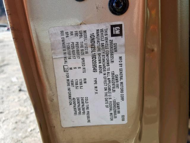 1GNDV23L16D209549 - 2006 CHEVROLET UPLANDER L Qızıl foto 10