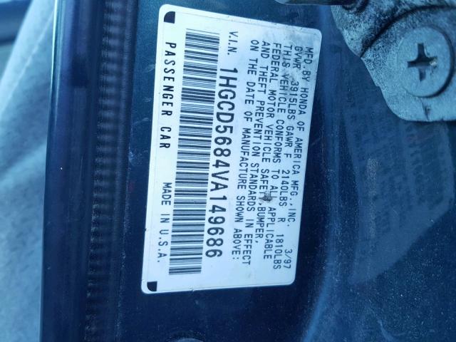 1HGCD5684VA149686 - 1997 HONDA ACCORD VAL BLUE photo 10