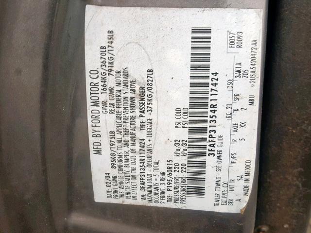 3FAFP31354R117424 - 2004 FORD FOCUS ZX3 GRAY photo 10