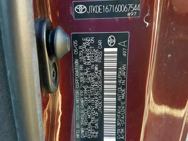 JTKDE167160067544 - 2006 TOYOTA SCION TC იასამნისფერი ფოტო 10