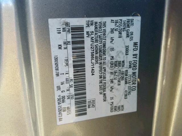 5LMFU27586LJ11424 - 2006 LINCOLN NAVIGATOR 银色 照片 10