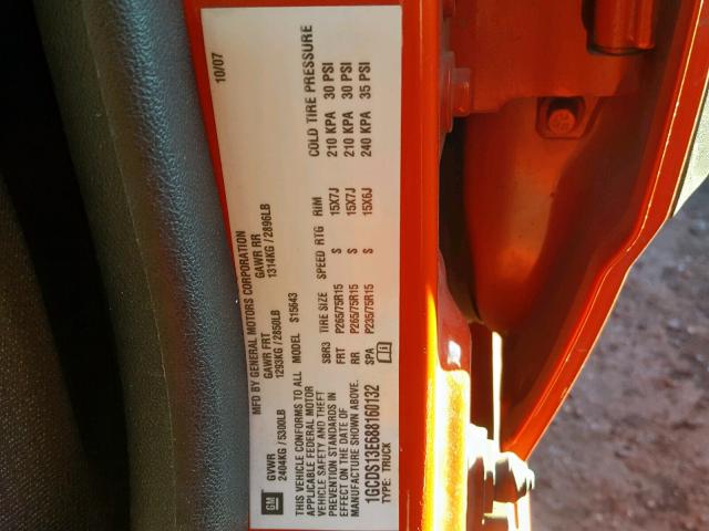 1GCDS13E688160132 - 2008 CHEVROLET COLORADO ORANGE photo 10