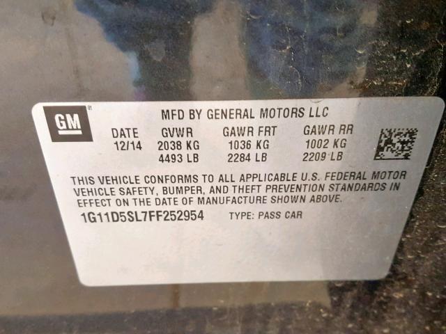 1G11D5SL7FF252954 - 2015 CHEVROLET MALIBU 2LT CHARCOAL photo 10