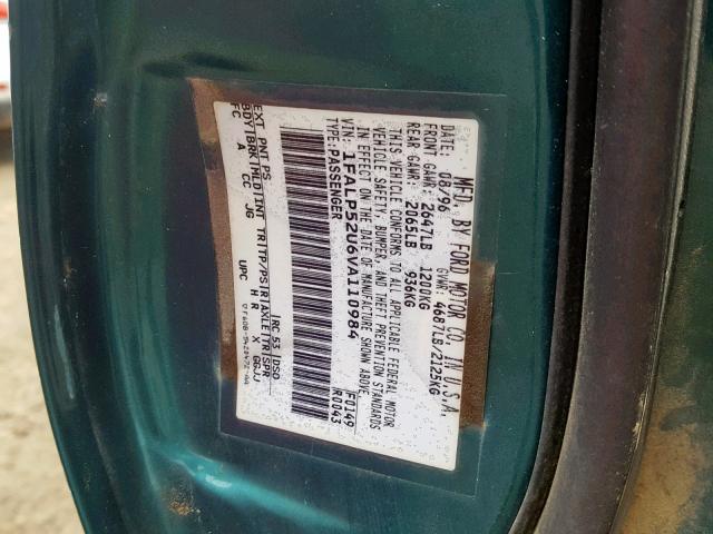 1FALP52U6VA110984 - 1997 FORD TAURUS GL GREEN photo 10