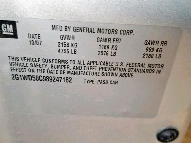 2G1WD58C989247182 - 2008 CHEVROLET IMPALA SUP Күміс фото 10