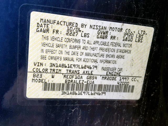 3N1AB61E97L624679 - 2007 NISSAN SENTRA 2.0 BLUE photo 10