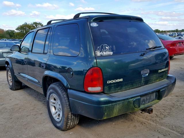 1B4HR48N02F106008 - 2002 DODGE DURANGO SL GREEN photo 3