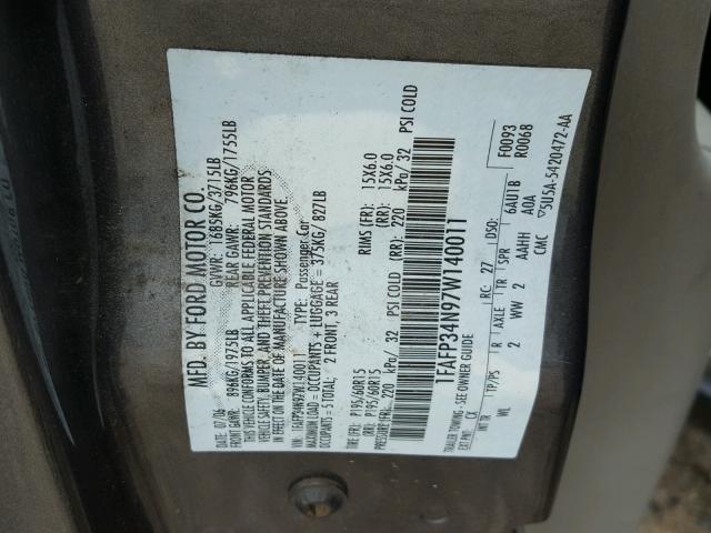 1FAFP34N97W140011 - 2007 FORD FOCUS ZX4 BLACK photo 10