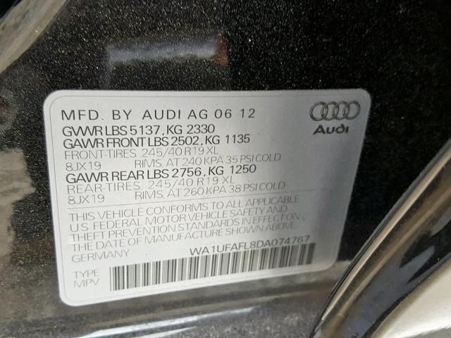 WA1UFAFL8DA074767 - 2013 AUDI A4 ALLROAD BLACK photo 10