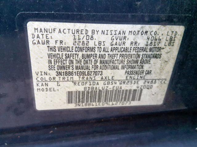 3N1BB61E09L627073 - 2009 NISSAN SENTRA SE- GRAY photo 10