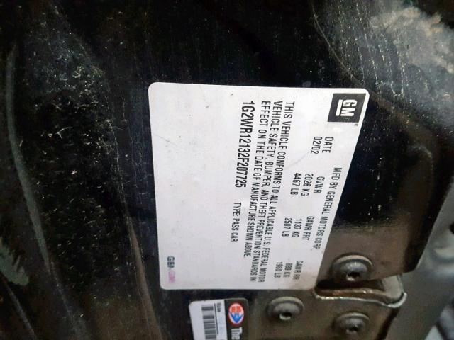 1G2WR12132F207725 - 2002 PONTIAC GRAND PRIX შავი ფოტო 10