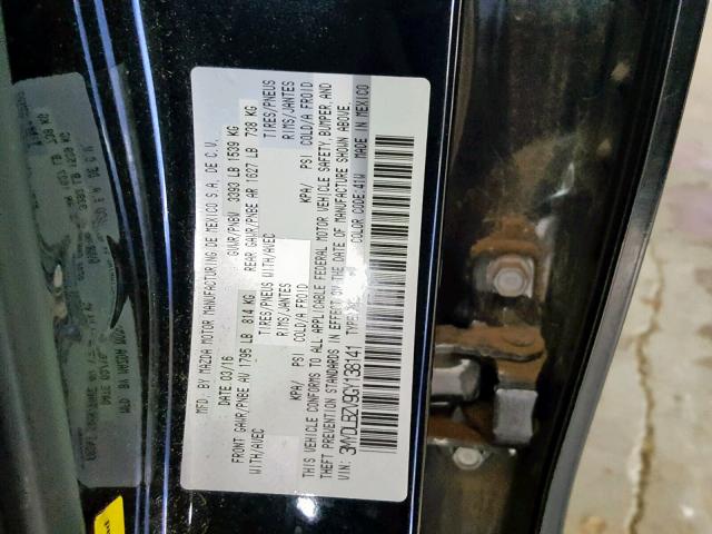 3MYDLBZV9GY138141 - 2016 TOYOTA SCION IA BLACK photo 10