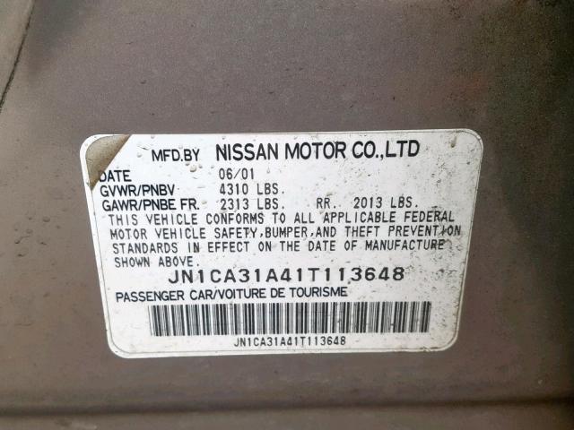 JN1CA31A41T113648 - 2001 NISSAN MAXIMA GXE SILVER photo 10