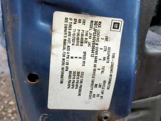 3G1JF5240VS864412 - 1997 CHEVROLET CAVALIER L BLUE photo 10