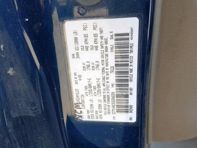 3D7MU48C83G808260 - 2003 DODGE RAM 3500 S BLUE photo 10