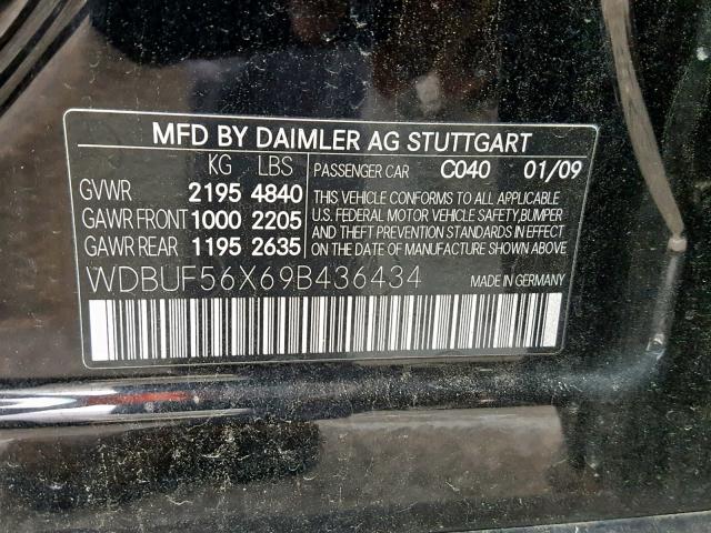 WDBUF56X69B436434 - 2009 MERCEDES-BENZ E 350 BLACK photo 10