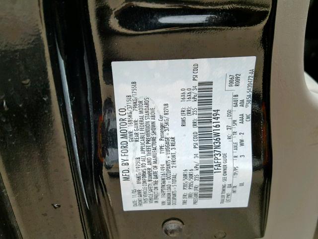 1FAFP37N36W161494 - 2006 FORD FOCUS ZX5 BLACK photo 10