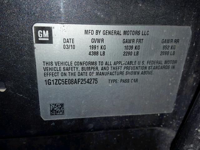 1G1ZC5E08AF254275 - 2010 CHEVROLET MALIBU 1LT 灰色 照片 10