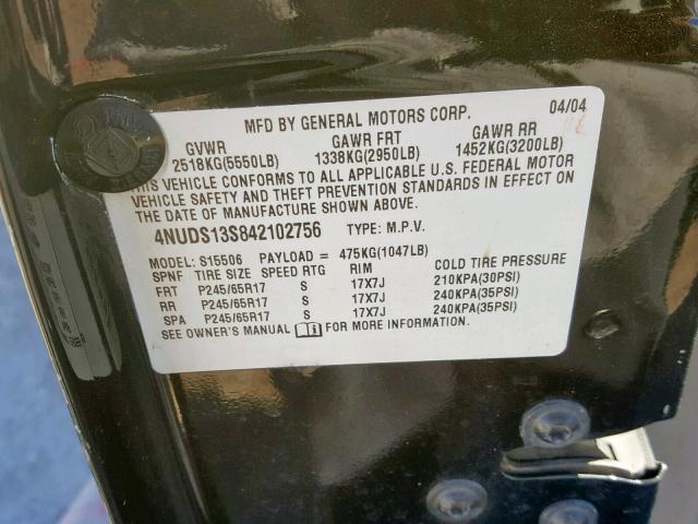 4NUDS13S842102756 - 2004 ISUZU ASCENDER S 黑色 照片 10