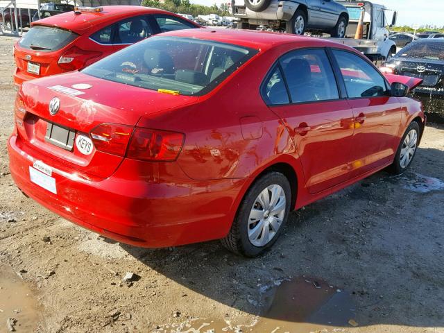 3VW2K7AJ2CM393131 - 2012 VOLKSWAGEN JETTA BASE Կարմիր լուսանկար 4