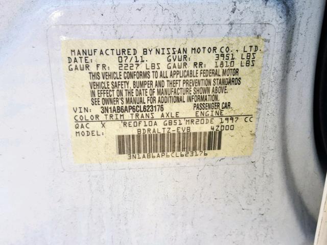 3N1AB6AP6CL623176 - 2012 NISSAN SENTRA 2.0 WHITE photo 10